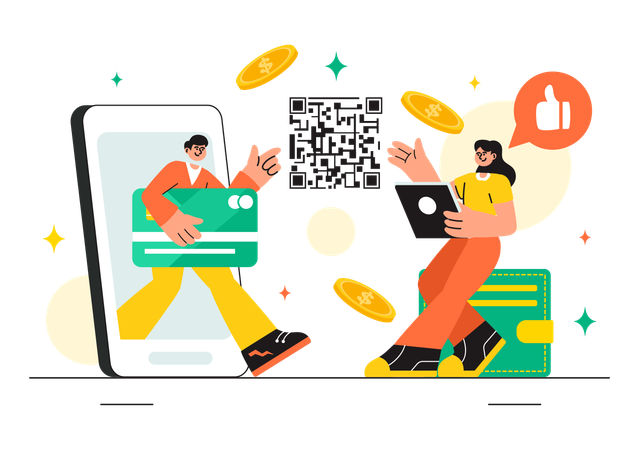 People Doing Digital Payment  Illustration