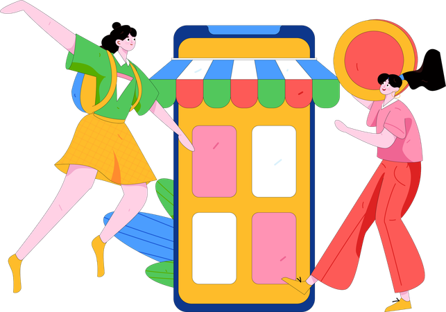 People Doing Digital Shopping During Discount  Illustration