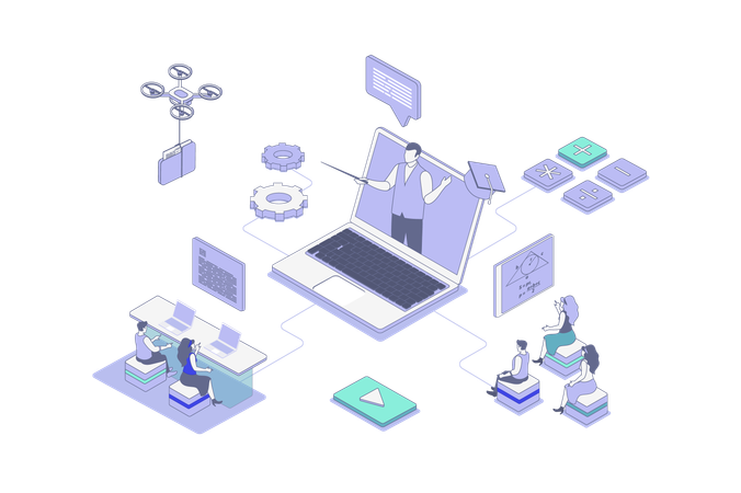 People doing distance learning  Illustration