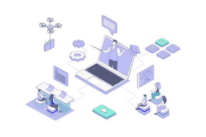 People doing distance learning  Illustration