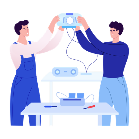 People doing engineer assembling  Illustration