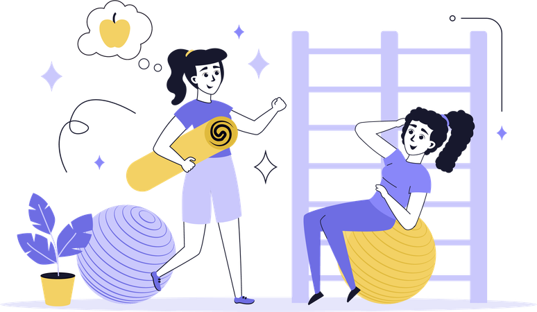 People doing excercise with yoga ball  Illustration
