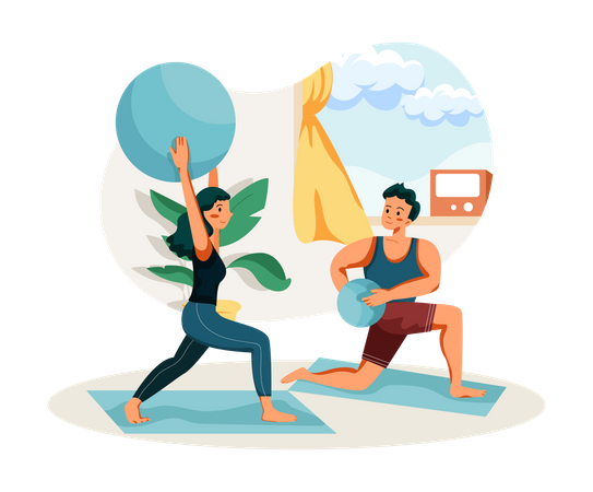 People doing exercise in home Illustration