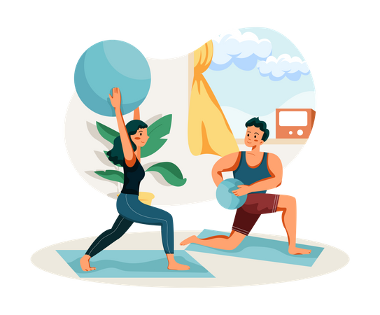 People doing exercise in home  Illustration