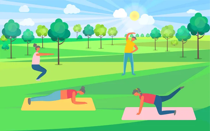 People doing exercise in park  Illustration