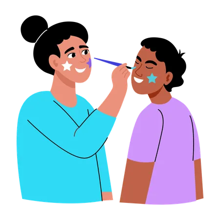 People doing face painting  Illustration