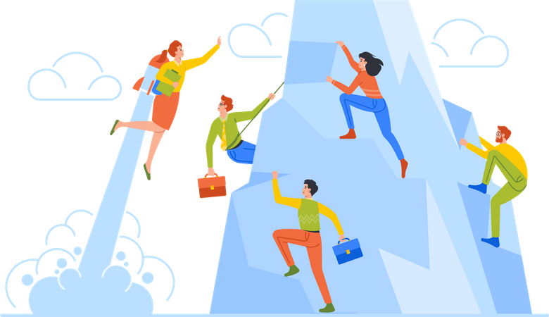 People doing fast career boost activity Illustration