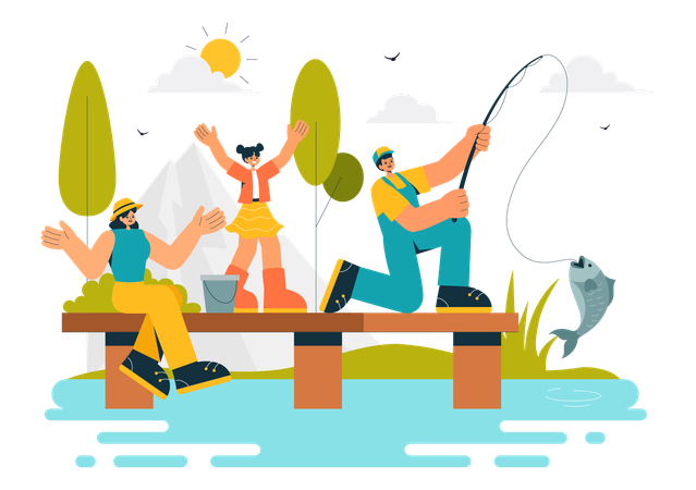 People Doing Fishing Adventure  Illustration