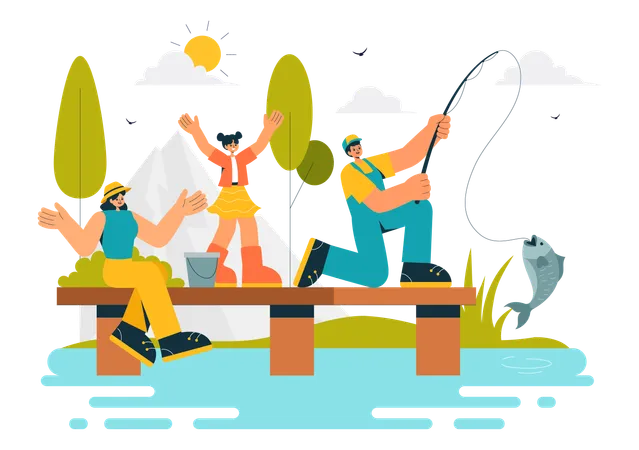 People Doing Fishing Adventure  Illustration