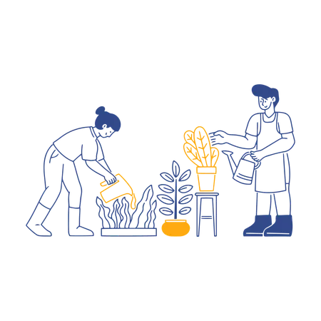 People Doing Gardening  Illustration