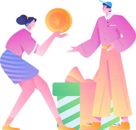 People doing gift shopping  Illustration