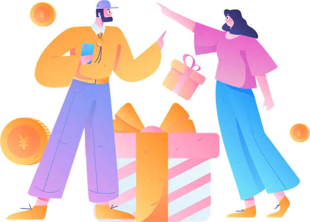 People doing gift shopping  Illustration