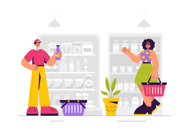 People doing Grocery Shopping  Illustration