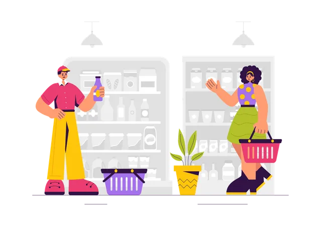 People doing Grocery Shopping  Illustration