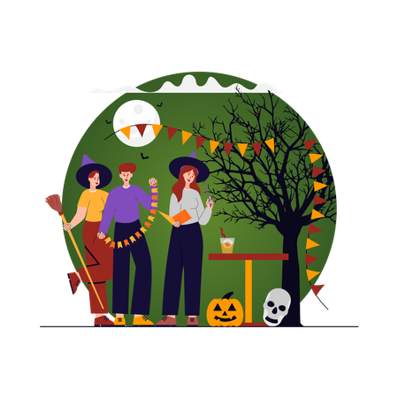 People doing Halloween celebration Illustration