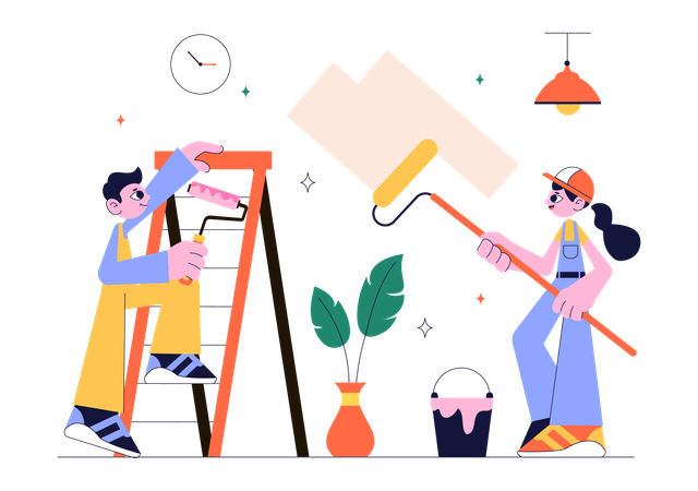 People doing Home Renovation or Repair Service  Illustration