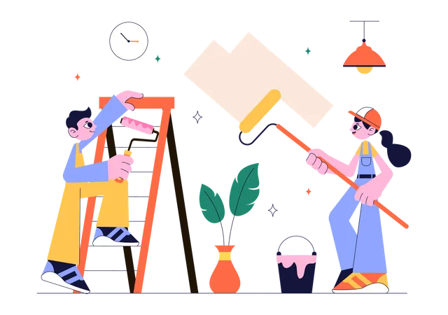 People doing Home Renovation or Repair Service  Illustration