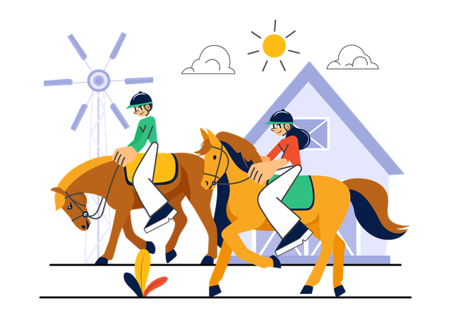People doing Horse Riding Practice  Illustration