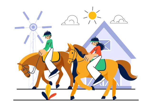 People doing Horse Riding Practice  Illustration