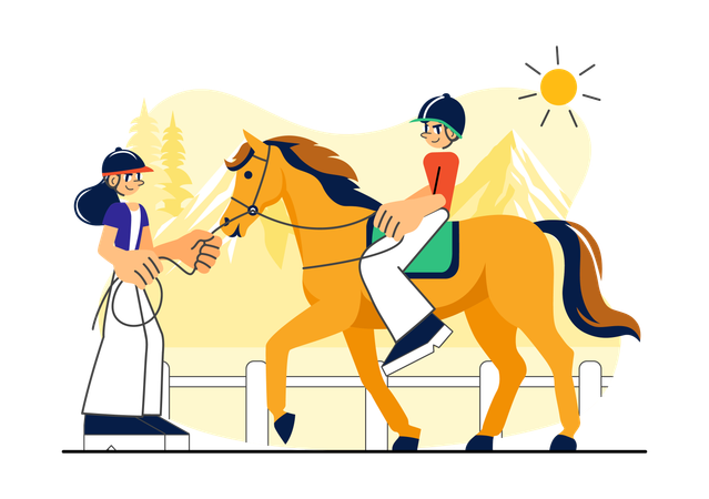 People doing Horse Riding Practice  Illustration