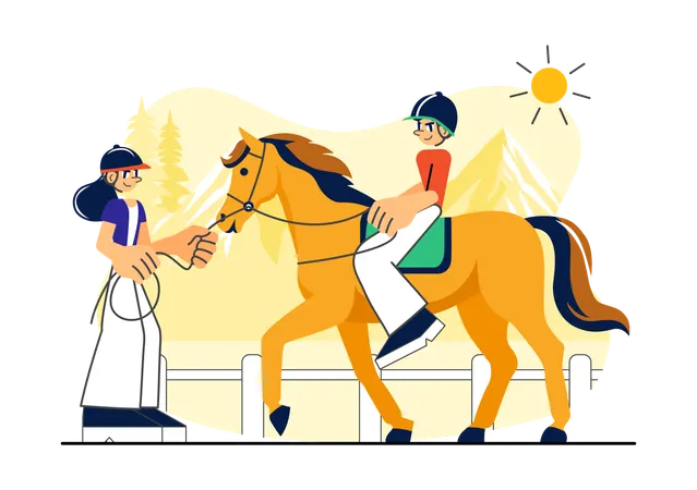 People doing Horse Riding Practice  Illustration
