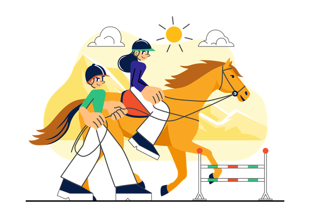People doing Horse Riding Practice  Illustration