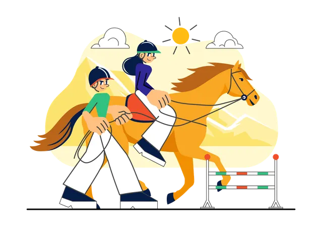 People doing Horse Riding Practice  Illustration