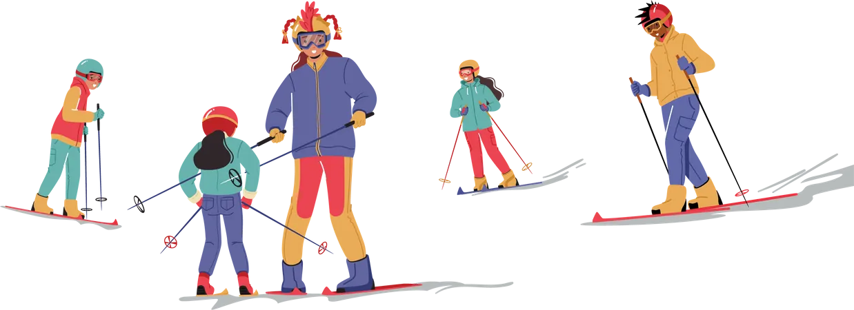 People doing ice skiing in winter Illustration