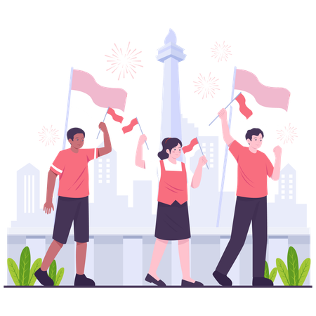 People doing Independence Day Parade  Illustration