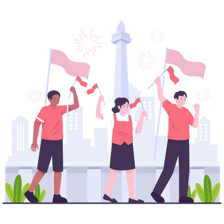 People doing Independence Day Parade  Illustration