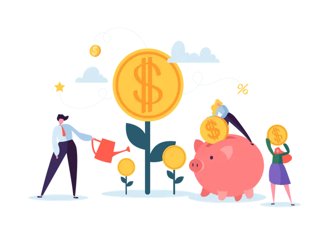 Investment Financial Concept Business People Increasing Capital And Profits Wealth And Savings With Characters Earnings Money Vector Illustration Illustration