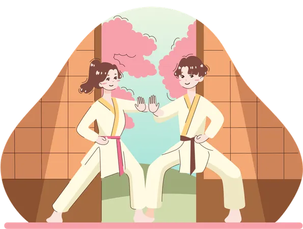 People doing karate practice  Illustration