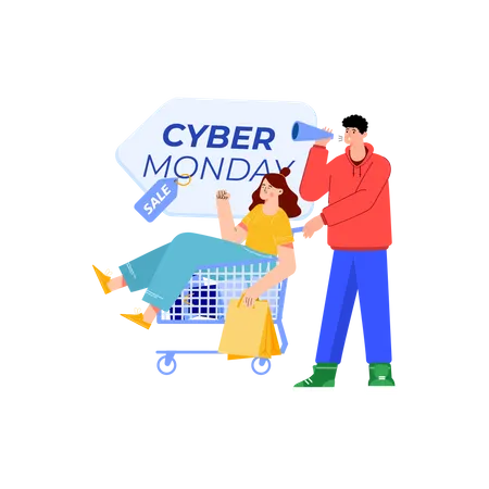People doing marketing of cyber Monday sale Illustration