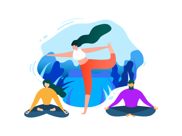 People doing Meditation and Exercise at yoga class  Illustration