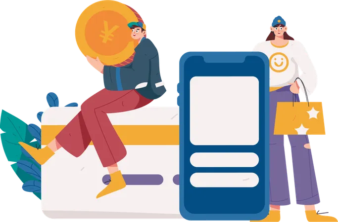 People doing mobile payment  Illustration