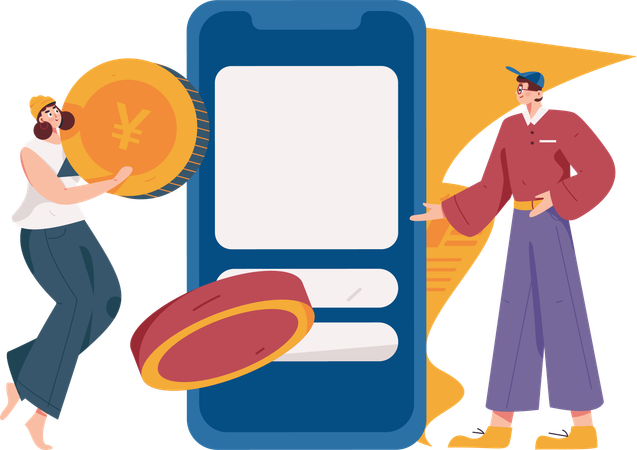 People doing mobile payment  Illustration