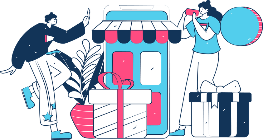 People Doing Mobile Shopping  Illustration