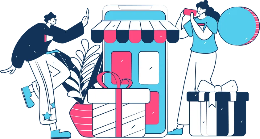 People Doing Mobile Shopping  Illustration