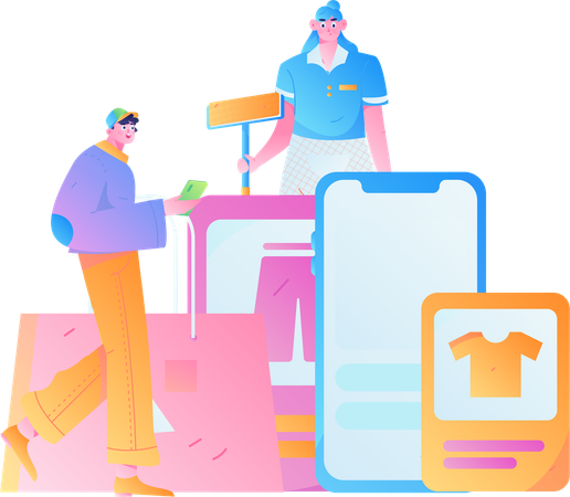 People doing mobile shopping  Illustration