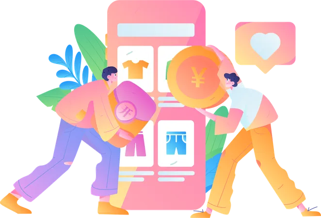 People doing mobile shopping  Illustration