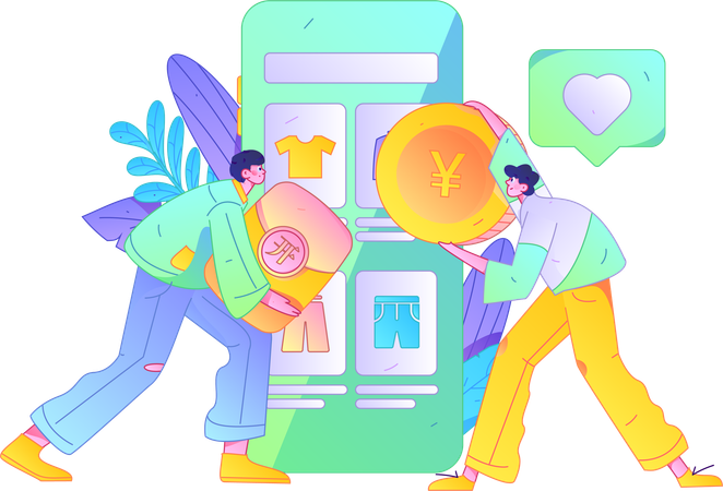 People doing mobile shopping  Illustration