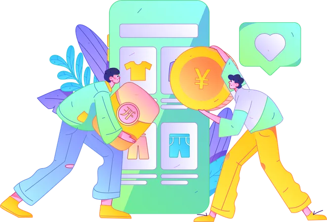 People doing mobile shopping  Illustration