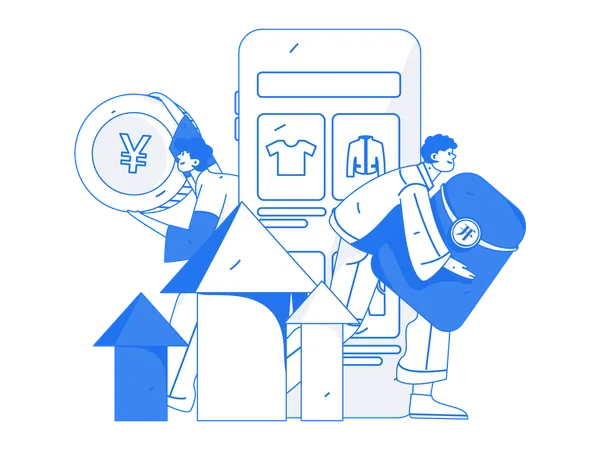 People doing mobile shopping while getting sale growth  Illustration