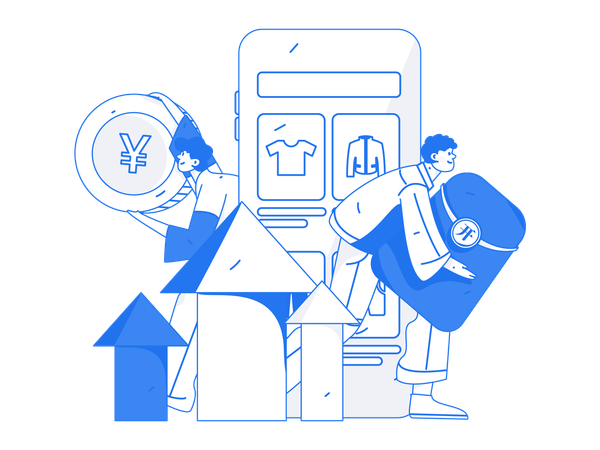 People doing mobile shopping while getting sale growth  Illustration