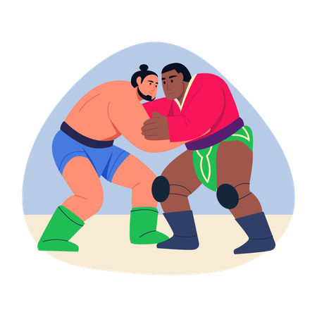 People doing mongolian wrestling  Illustration