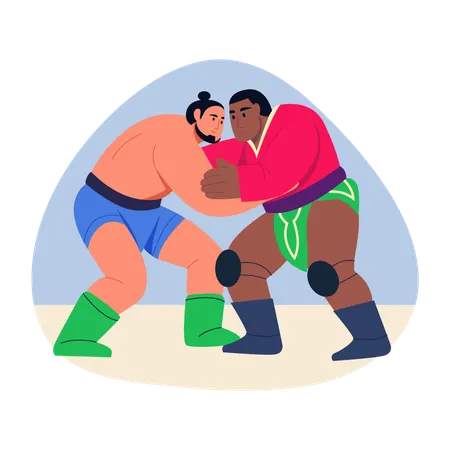 People doing mongolian wrestling  Illustration