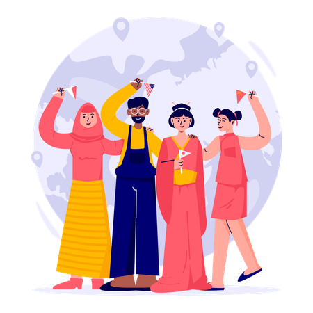 People doing multicultural friendship  Illustration