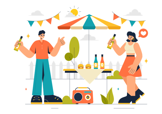 People doing Neighborhood Party  Illustration