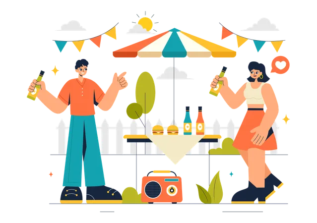 People doing Neighborhood Party  Illustration