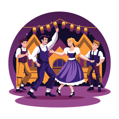 People doing oktoberfest dance  Illustration